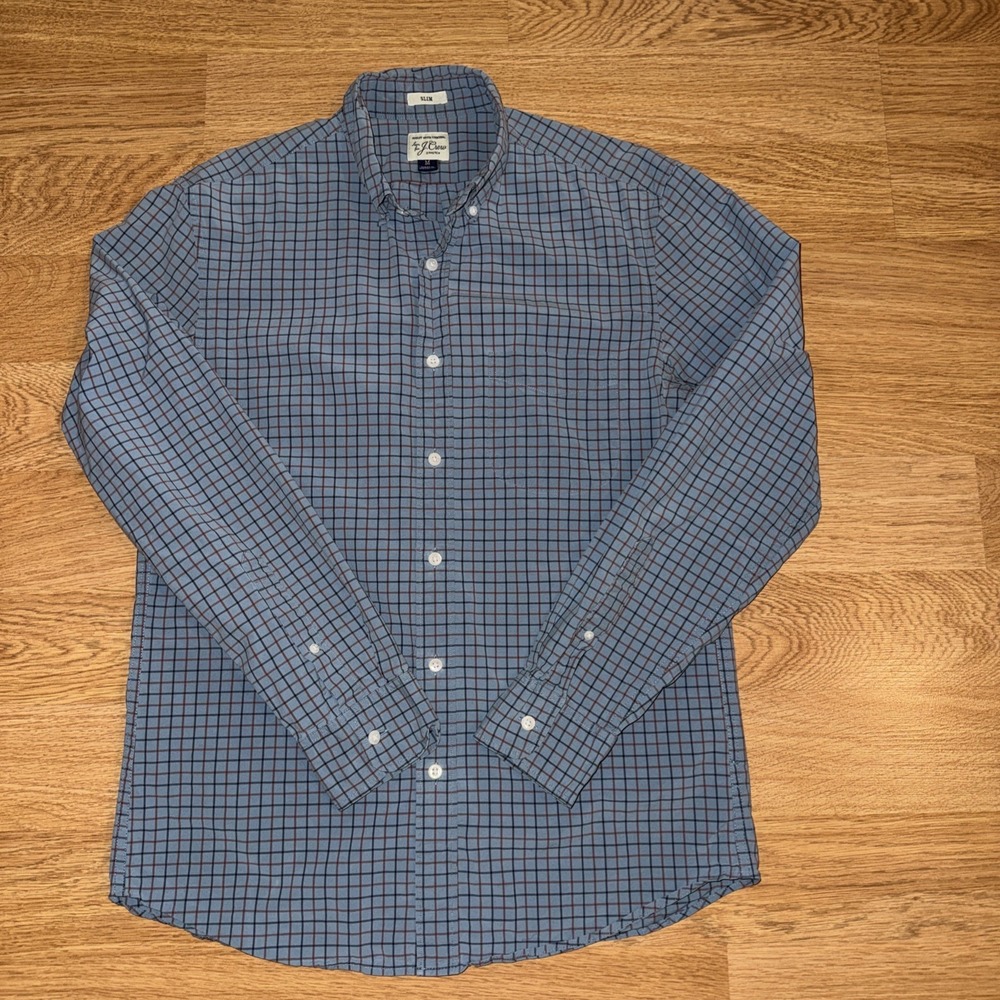 J Crew‎ Shirt Men's Medium Slim Fit Stretch Multicolor Plaid Button Down Preppy